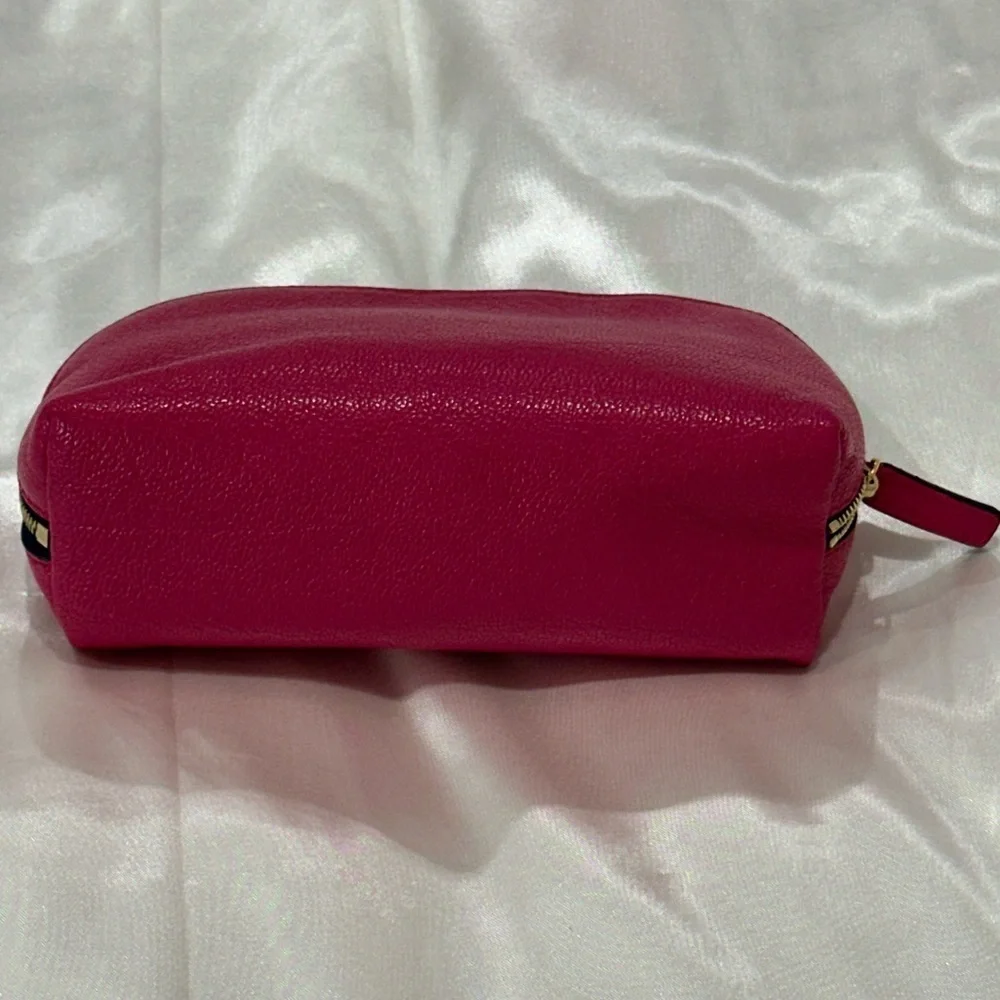 Smythson Of Bond St Cosmetic Case Panama Leather Fuschia Pink Gold Travel Chic